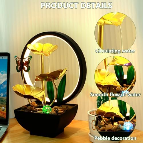 USB Powered Tabletop Water Fountain with LED Light and Humidifier