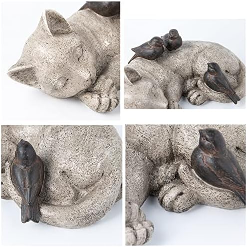 Sleeping Cat Garden Statue - 12 Inch Resin Pet Memorial Figurine