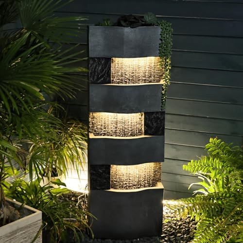 Bumilgar 405 Inch Tall Freestanding Garden Fountain with LED Lights