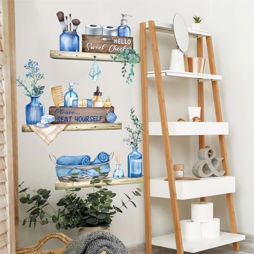 Blue Towel Shelf Wall Stickers for Bathroom Decor