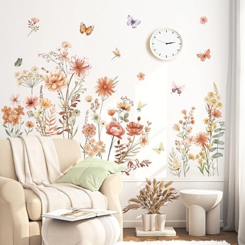 Wondever Boho Wildflower Wall Decals for Living Room and Bedroom