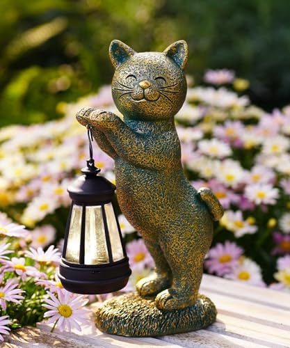 Nacome Solar Cat Outdoor Statue Garden Decor