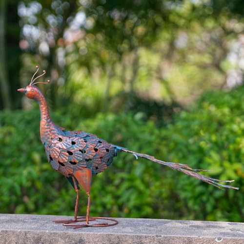 VEWOGARDEN Blue Bronze Peacock Garden Statue