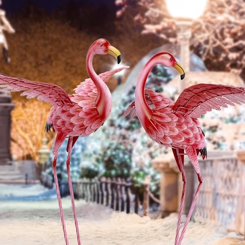 Natelf Pink Flamingo Yard Decorations Set of 2