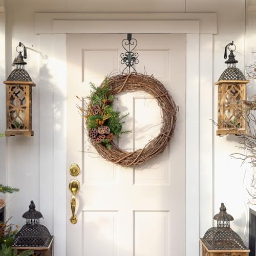 Black Wreath Hanger for Front Door - Heavy Duty Metal Design