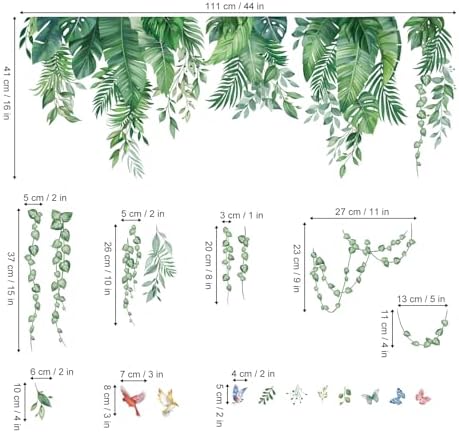Wondever Green Tropical Leaves Wall Stickers Peel and Stick Decor