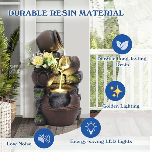 4-Tiers Garden Waterfall Fountain with LED Light