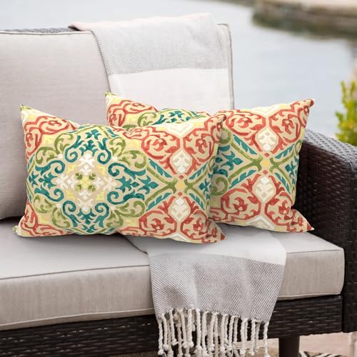 Melody Elephant Geometric Orange Lumbar Pillow 12x20 Inch Pack of 2