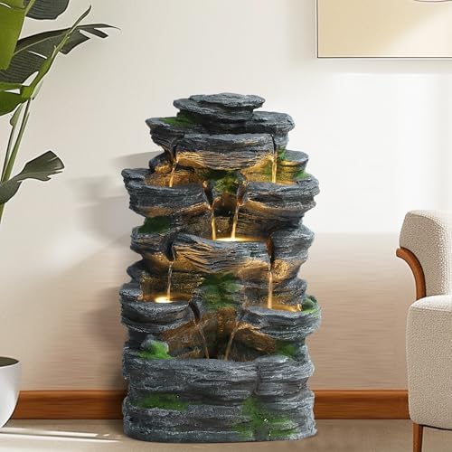 TITIMO 7-Tier Rock Water Fountain with Lights