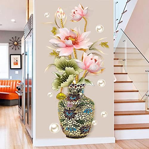 Chinese Style Lotus Flower Classical Vase Wall Sticker