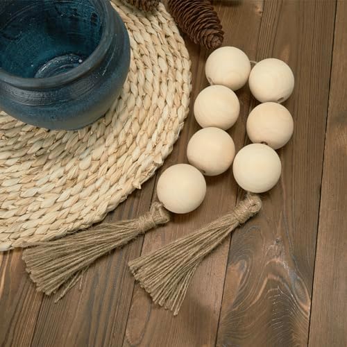OMISHE Extra Large Wood Bead Garland with Tassels 255 Inches Long