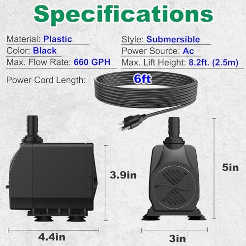 Ultra Quiet Submersible Pump 660GPH with Overheat Protection