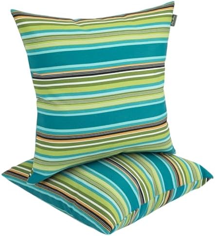 FUNHOME Outdoor Throw Pillows with Insert Set of 2 Green Stripe