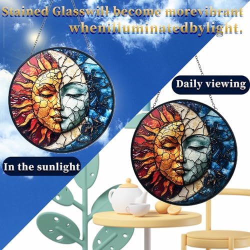 Sun and Moon Decor Suncatcher - Handmade Glass Hanging