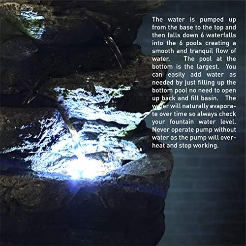 6-Tier Stone and Bark Tabletop Water Fountain with LED Lights