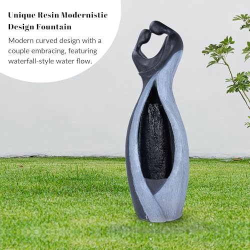 Modernist Embracing Couple Fountain with LED Lights 319H Gray