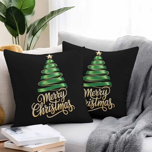 Black Christmas Tree Outdoor Pillow Covers Set of 2
