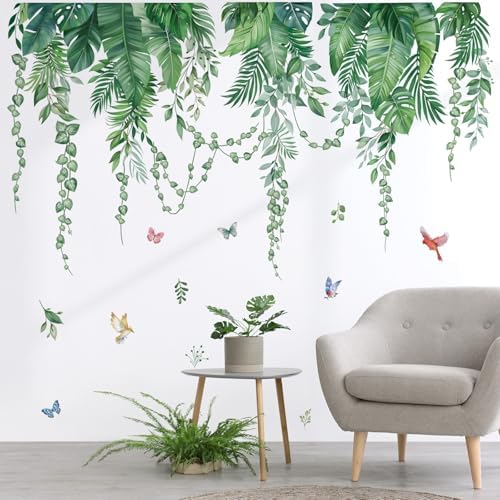 Wondever Green Tropical Leaves Wall Stickers Peel and Stick Decor