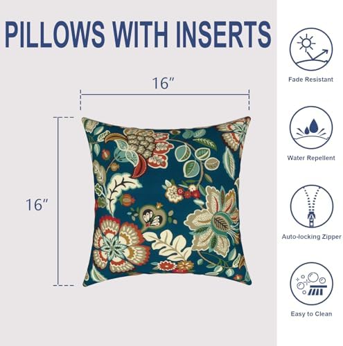 Melody Elephant Outdoor Throw Pillows 16x16 Inch Set of 2 Peacock Blue