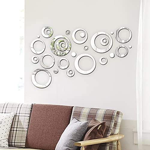 32 Pieces Removable Round Wall Mirror Stickers Silver