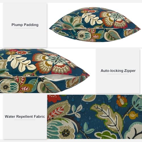 Melody Elephant Outdoor Throw Pillows 16x16 Inch Set of 2 Peacock Blue