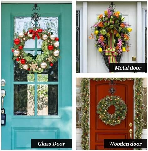 Black Wreath Hanger for Front Door - Heavy Duty Metal Design