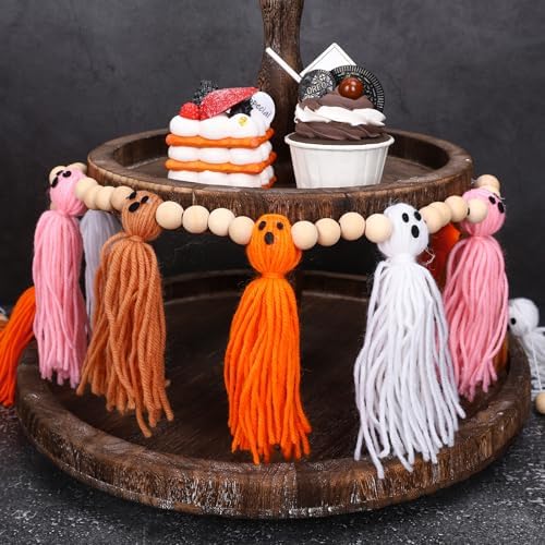 Whaline Halloween Ghost Garland Tassel with Wood Beads
