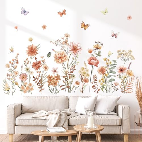 Wondever Boho Wildflower Wall Decals for Living Room and Bedroom