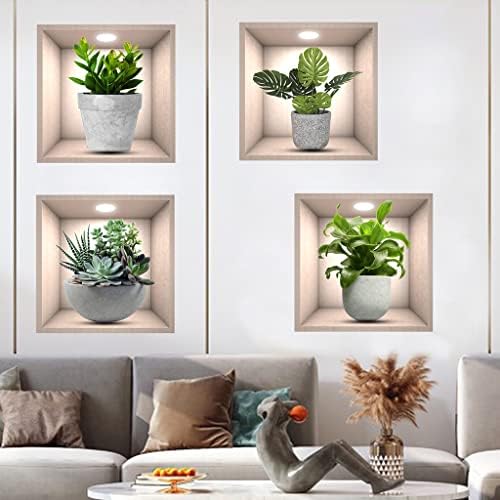 iMagitek 4 Pack 3D Green Plants Wall Stickers Botanical Decorations