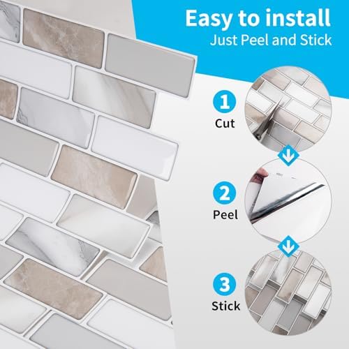 Art3d 10-Sheet Peel and Stick Backsplash Tile for Kitchen