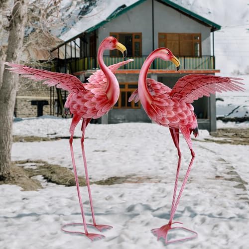 Natelf Pink Flamingo Yard Decorations Set of 2