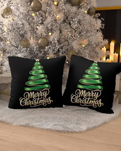 Black Christmas Tree Outdoor Pillow Covers Set of 2