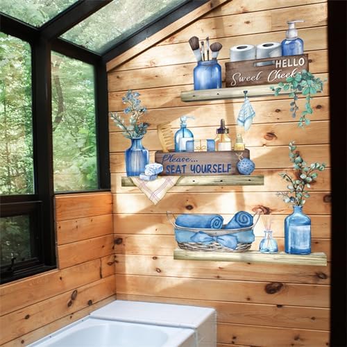 Blue Towel Shelf Wall Stickers for Bathroom Decor