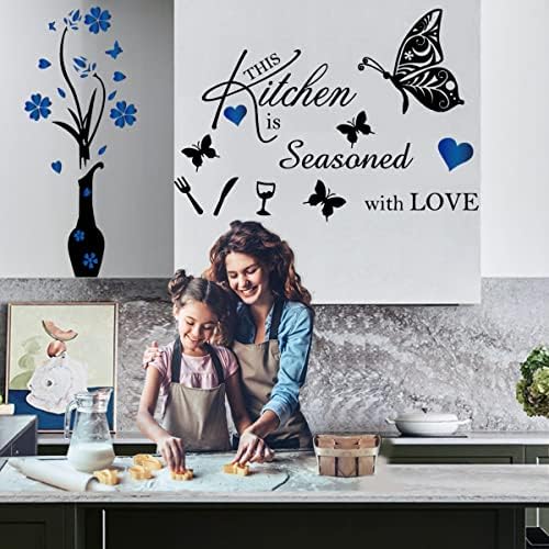 Kitchen Wall Decal with Vase Flower Butterfly Quote Design