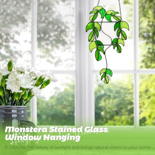 Monstera Stained Glass Window Hanging Plant Suncatcher
