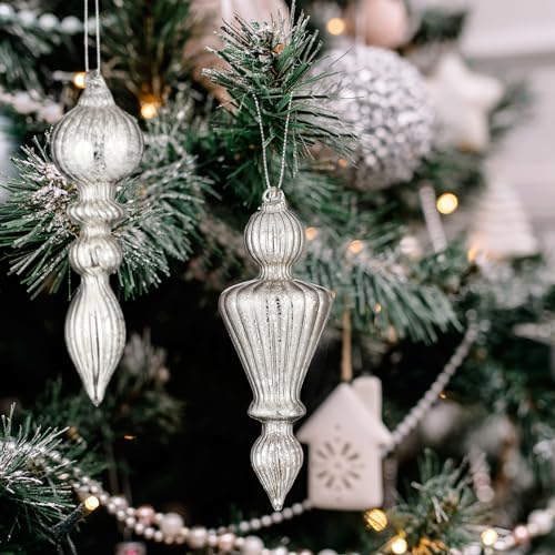 Mifoci 8 Pcs 6 Inch Mercury Glass Finial Christmas Ornaments