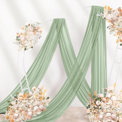 Sage Green Chiffon Draping Fabric 2 Panels Wedding Arch Decor