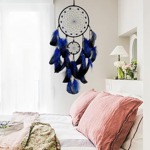 Blue and Black Dream Catcher Wall Decor with Luminous Beads
