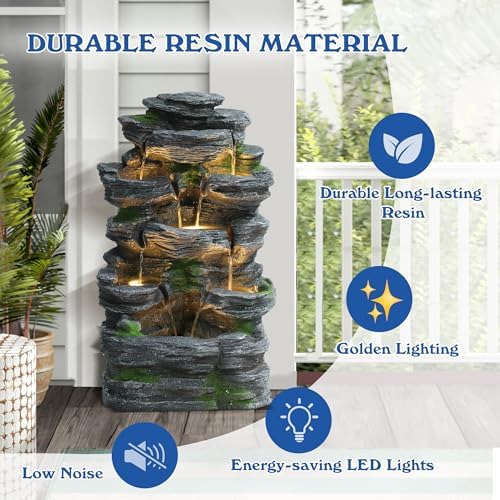TITIMO 7-Tier Rock Water Fountain with Lights