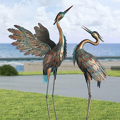 Oritty Metal Heron Garden Statues Set of 2 38-42 Inch Copper