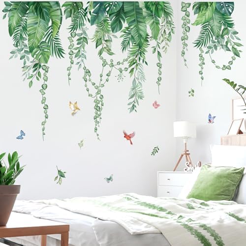 Wondever Green Tropical Leaves Wall Stickers Peel and Stick Decor