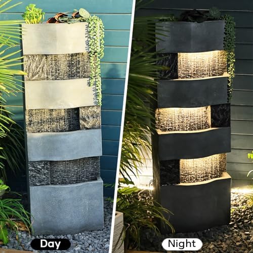 Bumilgar 405 Inch Tall Freestanding Garden Fountain with LED Lights