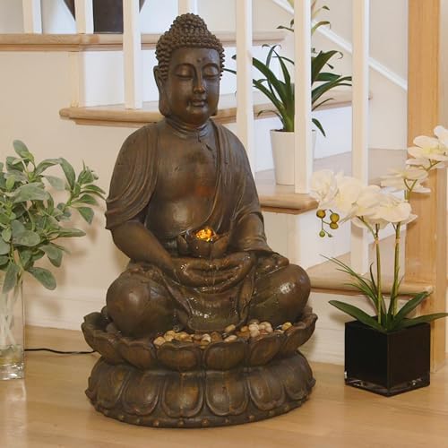 Alpine Corporation GEM122 33 Inch Bronze Buddha Fountain Statue