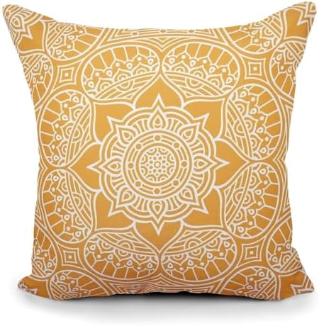 Mustard White Print Accent Throw Pillow with Removable Cover 18x18