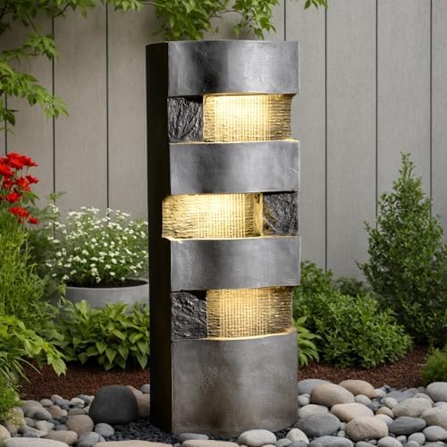 Bumilgar 405 Inch Tall Freestanding Garden Fountain with LED Lights