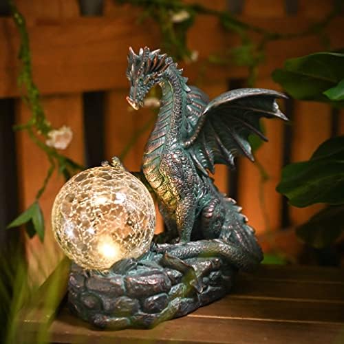Teresas Collections Dragon Outdoor Statue with Solar Light