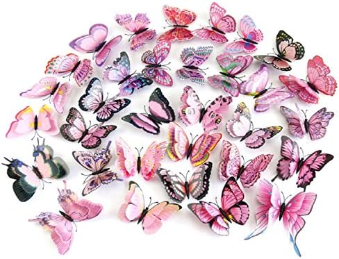 12PCS Mixed 3D Pink Butterfly Wall Stickers Decor Art