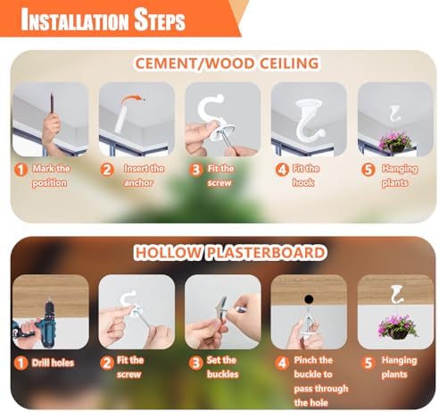 2 Pack Heavy Duty Ceiling Hooks for Plants White