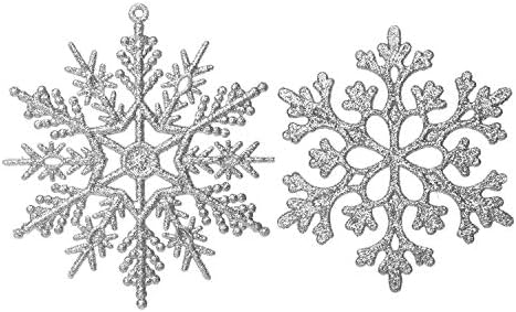 36 Pack Silver Glitter Snowflake Ornaments for Christmas