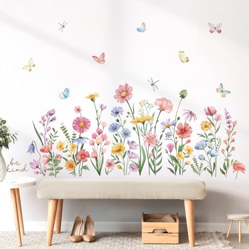 Wondever Pink Wildflower Wall Stickers for Bedroom and Living Room
